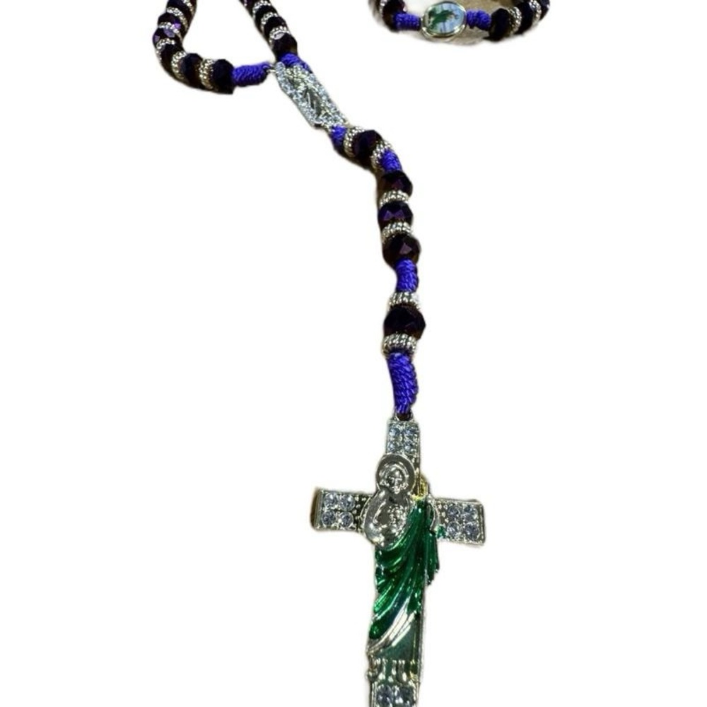 San Judas purples elegant Beaded Cross Necklace